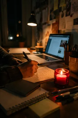 Candlelit Handwritten Letter at Night Desk