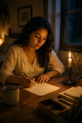 Woman Writing Letter by Candlelight