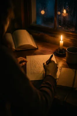 Candlelit Letter Writing in Quiet Evening