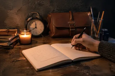 Candlelit Letter Writing at a Cozy Desk