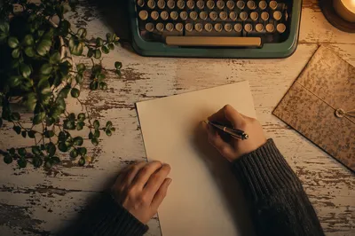 Candlelit Letter Writing Desk at Night