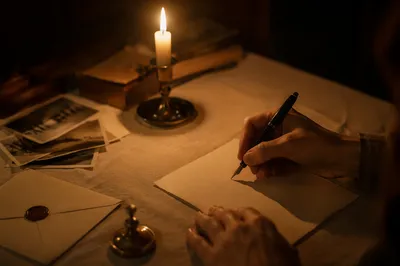 Candlelit Letter Writing at a Vintage Desk