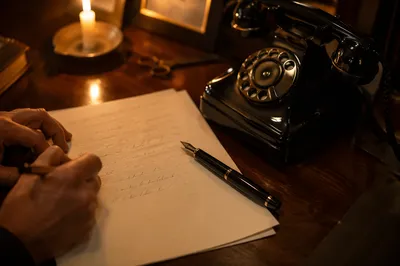 Candlelit Letter Writing on Vintage Desk