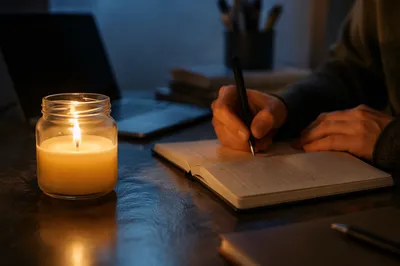 Candlelit Letter Writing at Evening Desk
