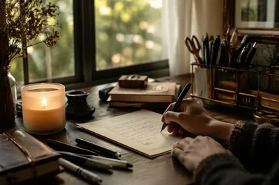 Candlelit Letter Writing at Cozy Desk