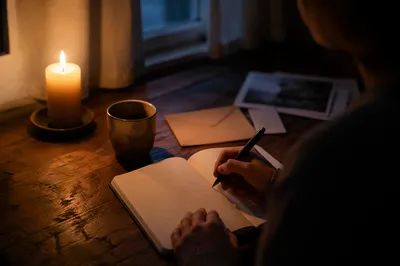 Candlelit Letter Writing in Quiet Reflection