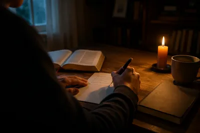Writing a Prayerful Letter by Candlelight