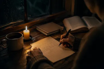 Candlelit Letter Writing in Quiet Evening