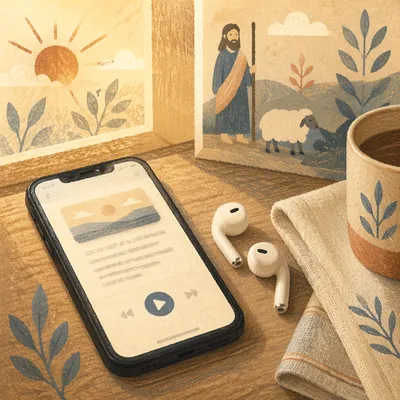 Morning Flat Lay with Phone and Earbuds