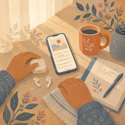 Morning Bible App Devotion with Earbuds