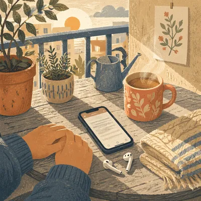 Quiet Morning Balcony Table With Smartphone
