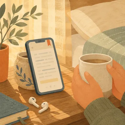 Sunlit Bedside Table with Phone and Mug