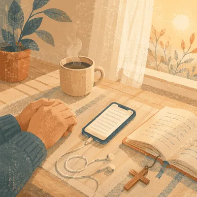 Morning Bible App Devotion with Earbuds