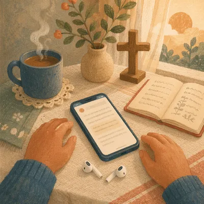 Morning Bible App and Earbuds