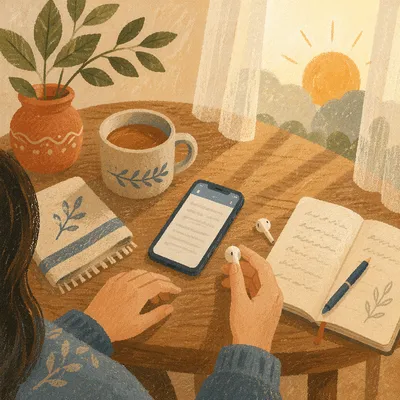 Morning Table with Phone and Earbuds