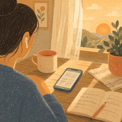 Quiet Morning Table with Phone and Earbuds