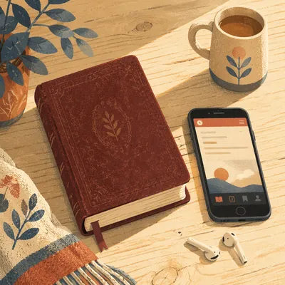 Morning Reading Setup with Phone and Earbuds