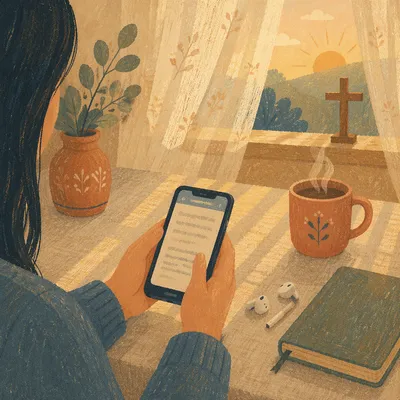 Hands Holding Smartphone at Morning Table
