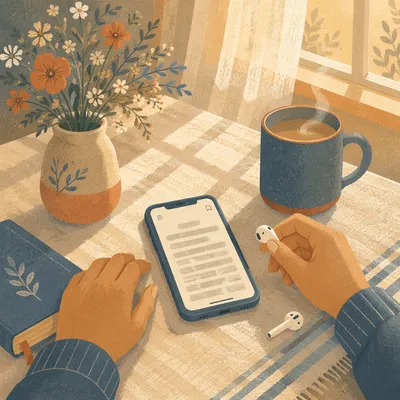 Morning Table Scene with Phone and Earbuds