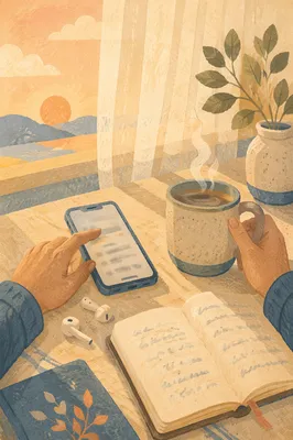 Quiet Morning Table with Phone and Mug