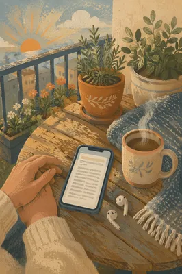 Quiet Morning Balcony Table with Smartphone