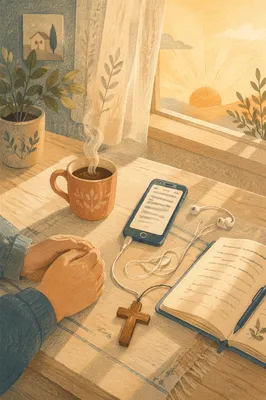 Morning Bible App Devotion with Earbuds