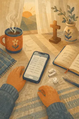 Morning Table with Phone and Earbuds