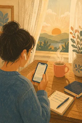 Quiet Morning Reading at Kitchen Table