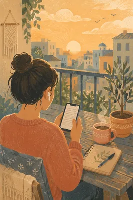 Morning Reading on Balcony with Smartphone