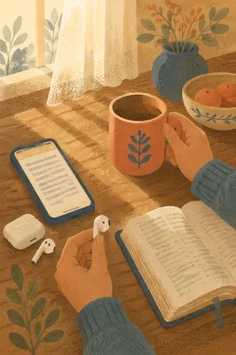 Morning Bible App Devotion with Earbuds