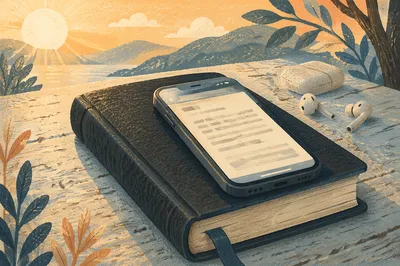 Morning Bible App Devotion With Earbuds