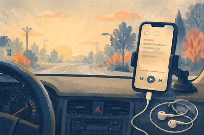 Smartphone Mount and Earbuds in Car