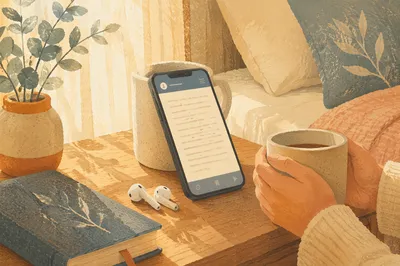 Sunlit Bedside Table with Phone and Earbuds