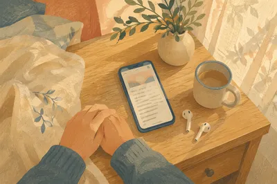 Peaceful Morning Table with Phone and Earbuds