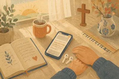 Morning Table with Phone and Earbuds