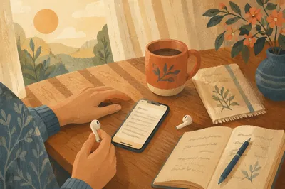 Morning Table with Phone and Earbuds