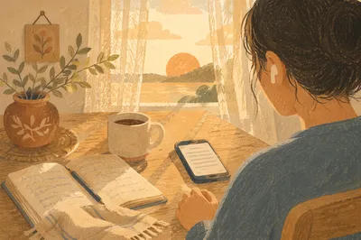Quiet Morning Table with Phone and Earbuds