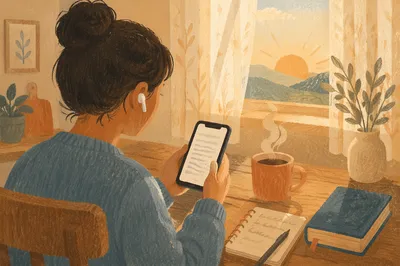 Quiet Morning Reading at Kitchen Table