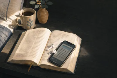 Morning Bible App and Earbuds Devotion