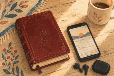Morning Reading Setup on Wooden Table