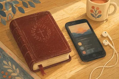 Morning Bible App Devotion with Earbuds