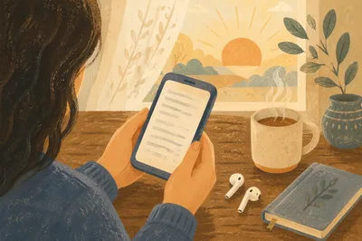 Morning Phone Reading at Kitchen Table