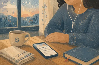 Morning Devotion With Bible App and Earbuds