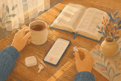 Morning Table with Phone and Earbuds