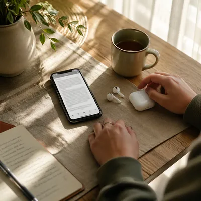 Sunlit Morning Table with Phone and Earbuds