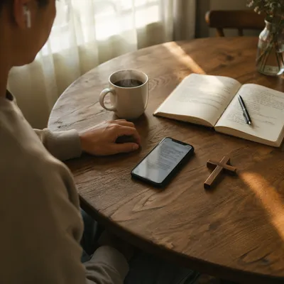 Morning Bible App Devotion with Earbuds