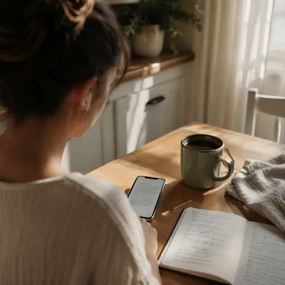Quiet Morning Table with Phone and Earbuds