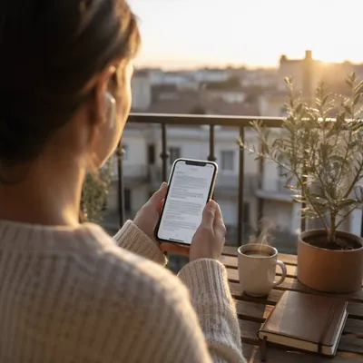 Morning Reading on Balcony with Smartphone