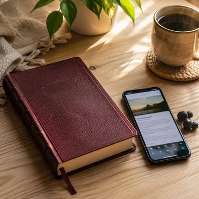 Morning Reading Setup on Wooden Table