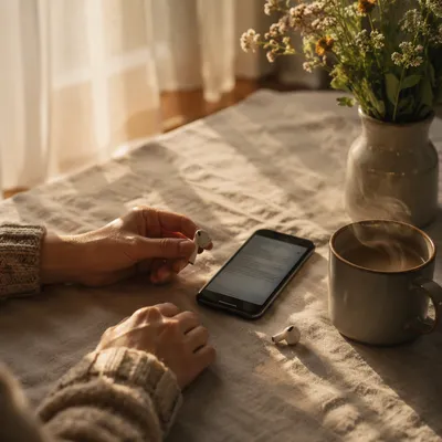 Morning Table with Phone and Earbuds